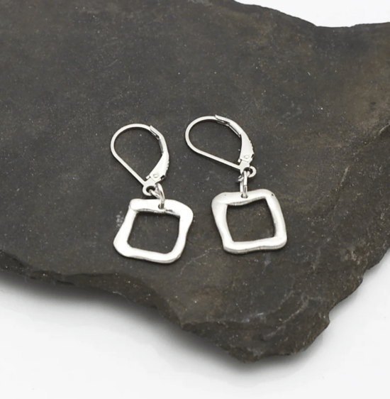 Orange Avocado - Earrings / CONTOUR COLLECTION: SQUARE SILVER EARRINGS