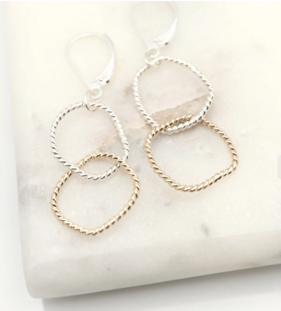 Orange Avocado - Earrings / Large Mixed Metal Freeform Hoop