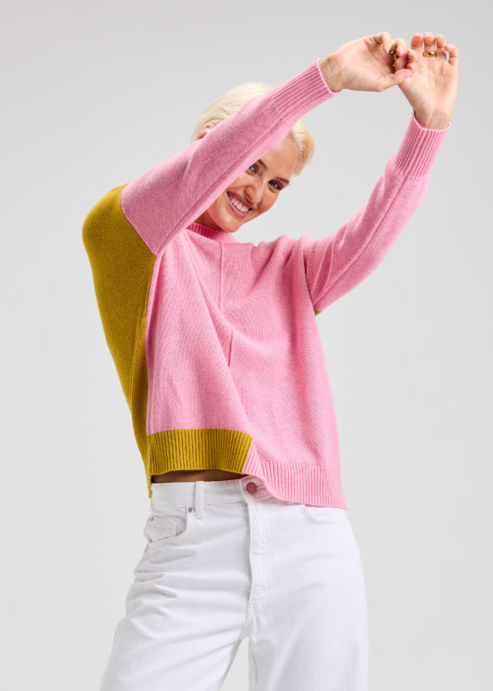 Zaket and Plover - ZP7512U / Color Block Trim Sweater (Pink Marl)