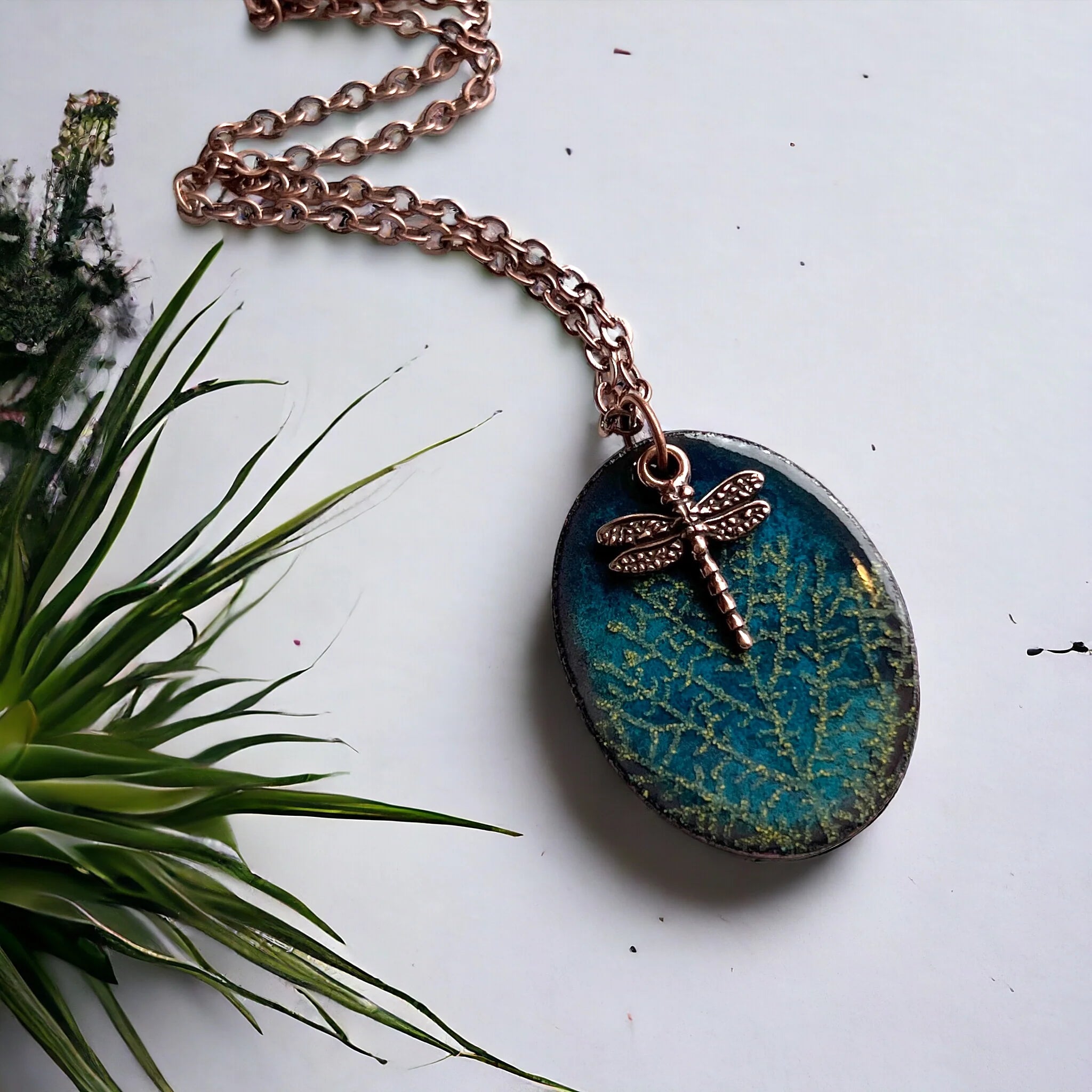 Aflame Creations - Necklace / Leaf Vein & Dragonfly | Curiosities Gift Shop | Aflame Creations - Necklace / Leaf Vein & Dragonfly
